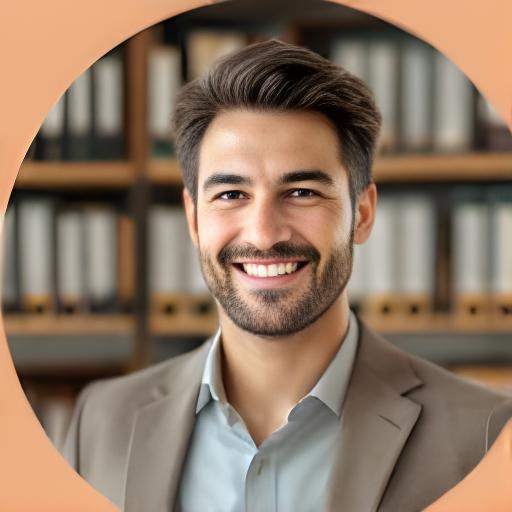 Consulente fiscale sorridente davanti a una libreria di fascicoli nello studio di Roma